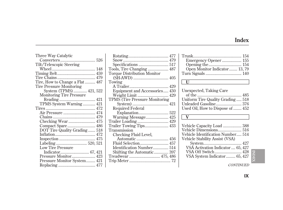 Index | Acura 2009 RL User Manual | Page 549 / 554