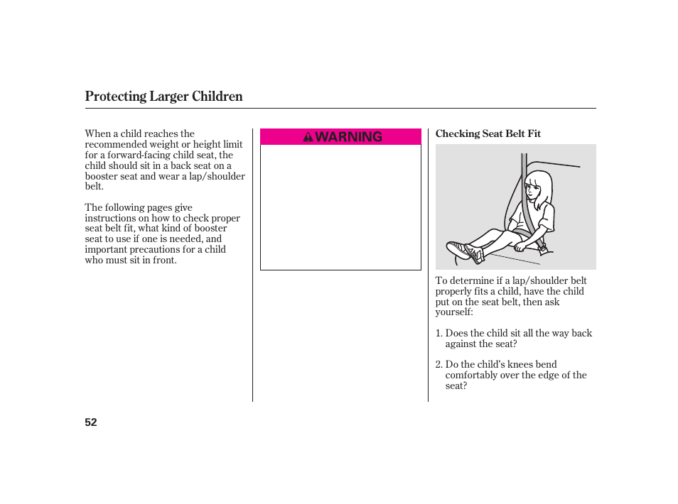 Protecting larger children | Acura 2009 RL User Manual | Page 58 / 554