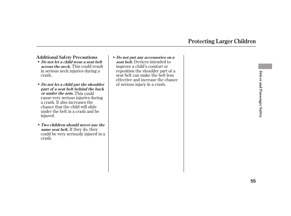 Protecting larger children | Acura 2009 RL User Manual | Page 61 / 554