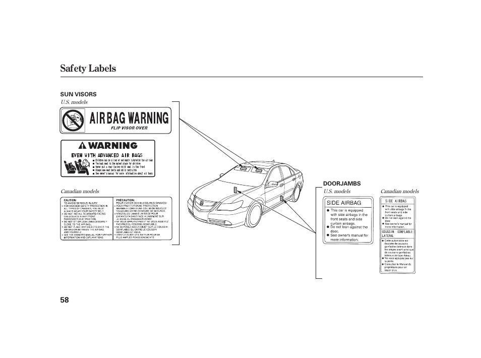 Safety labels | Acura 2009 RL User Manual | Page 64 / 554