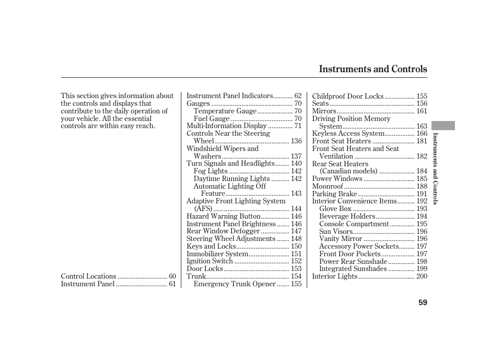 Instruments and controls | Acura 2009 RL User Manual | Page 65 / 554