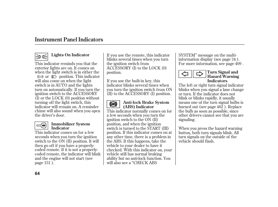 Instrument panel indicators | Acura 2009 RL User Manual | Page 70 / 554