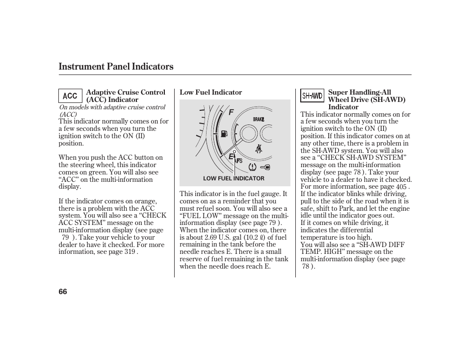Instrument panel indicators | Acura 2009 RL User Manual | Page 72 / 554