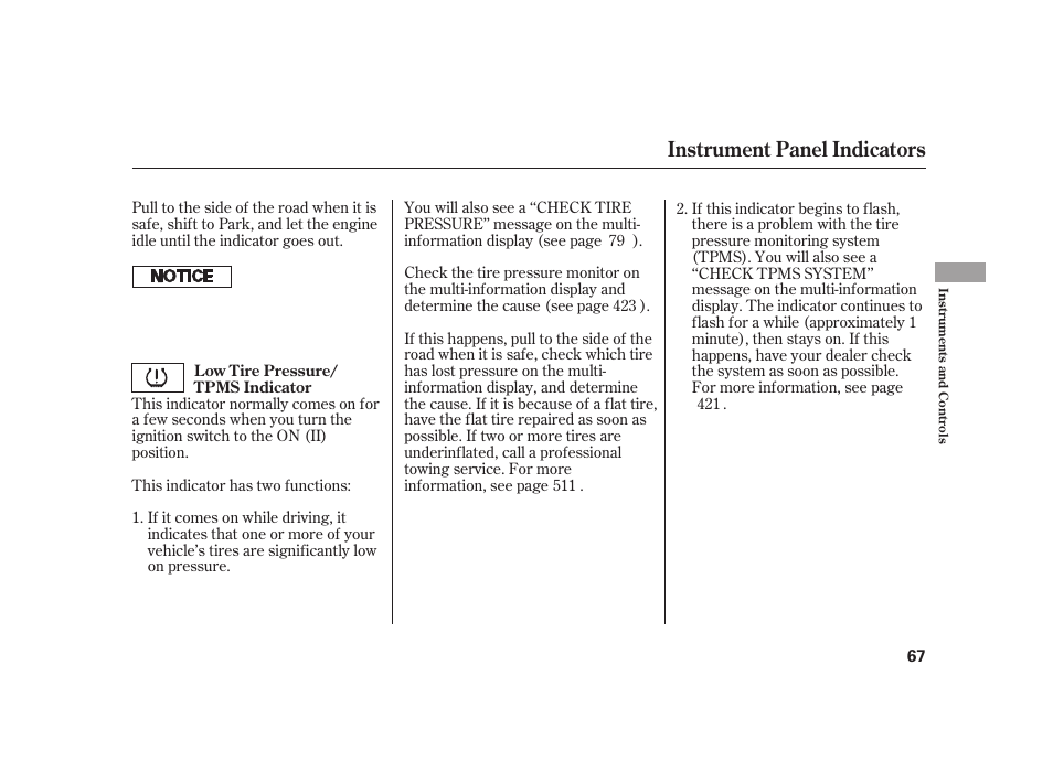 Instrument panel indicators | Acura 2009 RL User Manual | Page 73 / 554