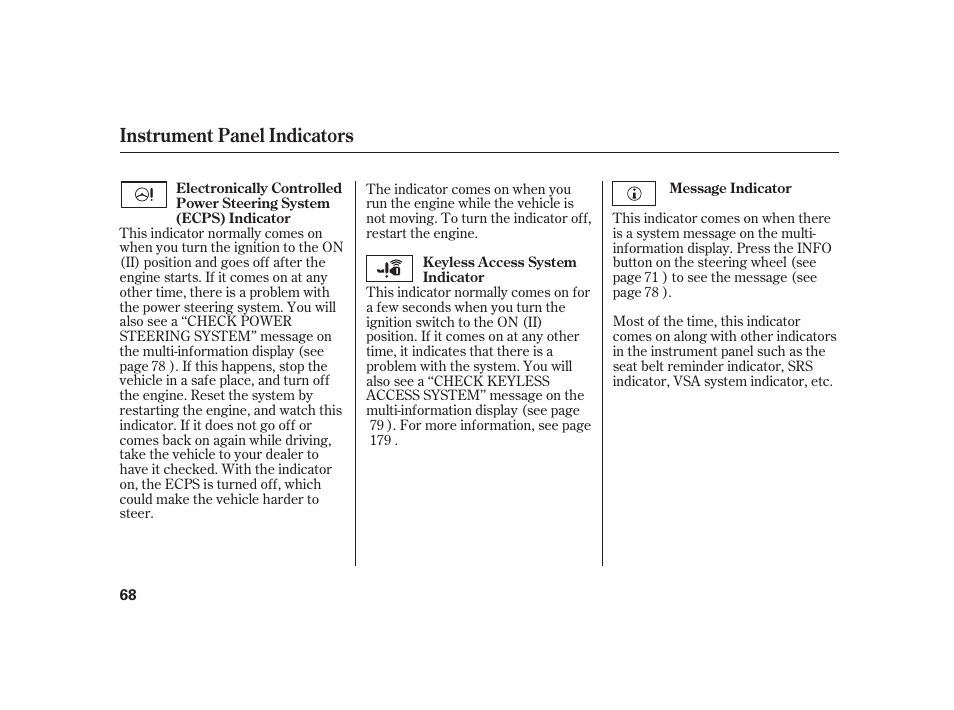 Instrument panel indicators | Acura 2009 RL User Manual | Page 74 / 554
