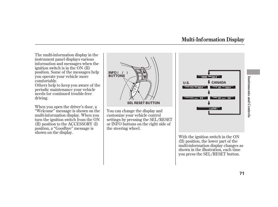 Multi-information display | Acura 2009 RL User Manual | Page 77 / 554