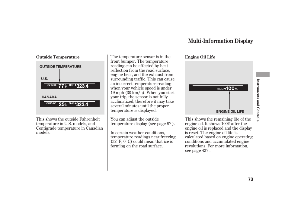 Multi-information display | Acura 2009 RL User Manual | Page 79 / 554
