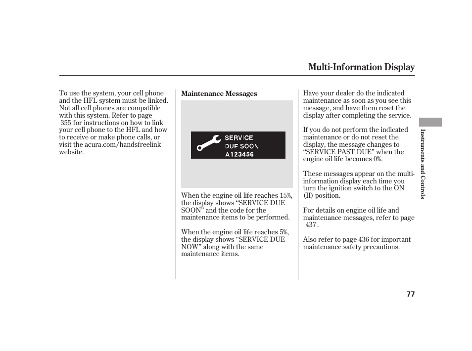 Multi-information display | Acura 2009 RL User Manual | Page 83 / 554