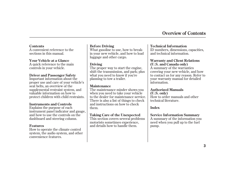 Overview of contents | Acura 2009 RL User Manual | Page 9 / 554