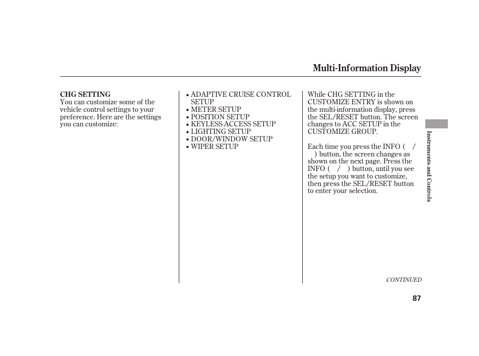 Multi-information display | Acura 2009 RL User Manual | Page 93 / 554