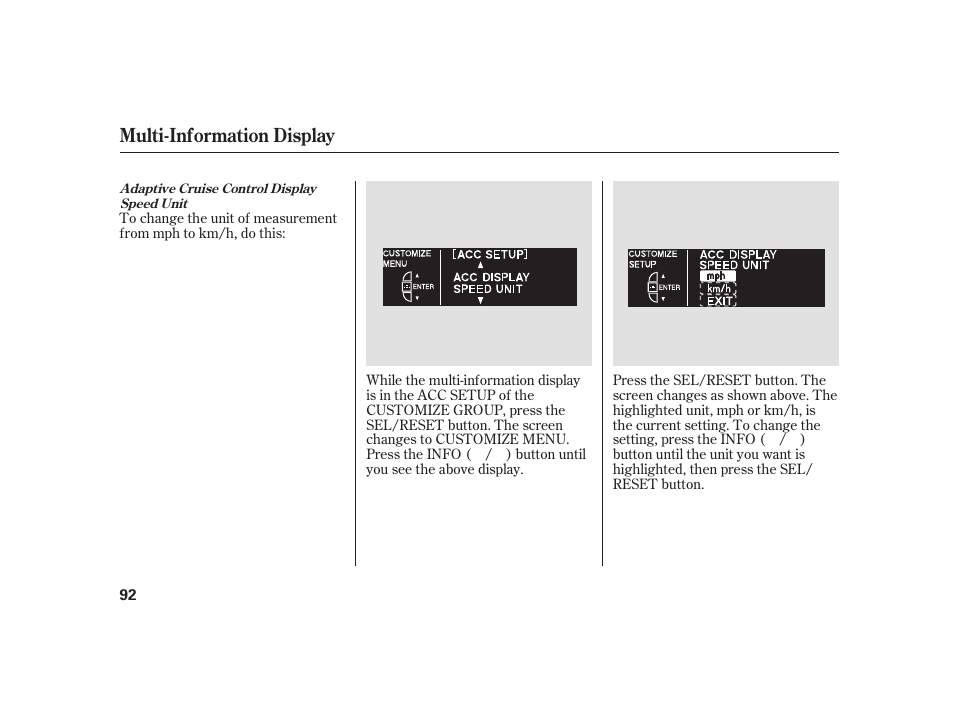 Multi-information display | Acura 2009 RL User Manual | Page 98 / 554