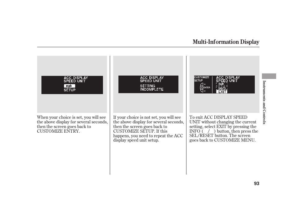 Multi-information display | Acura 2009 RL User Manual | Page 99 / 554
