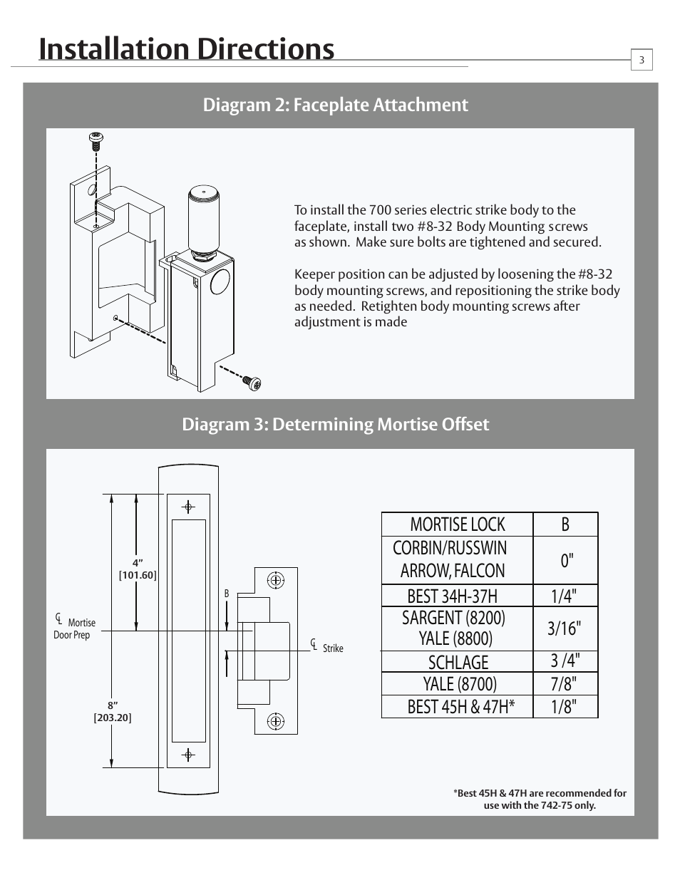 Installation directions, Diagram 2: faceplate attachment | HES FOLGER ADAM 712 User Manual | Page 3 / 6