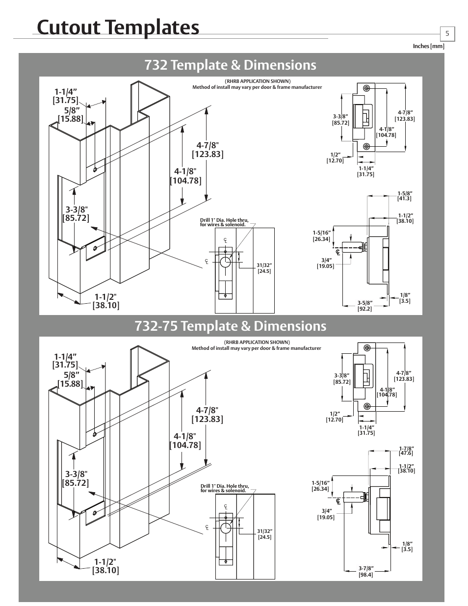 Cutout templates | HES FOLGER ADAM 712 User Manual | Page 5 / 6