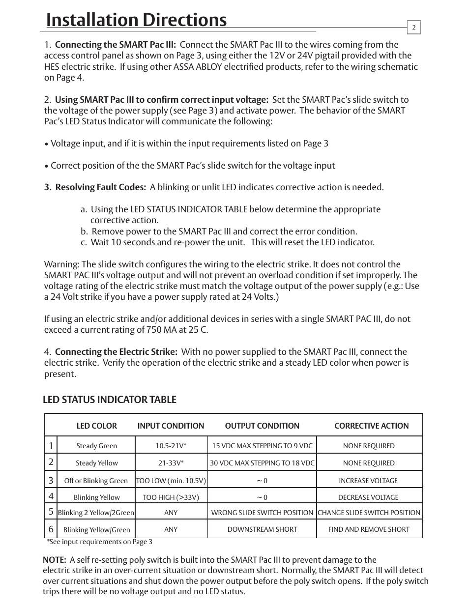 Installation directions | HES 2005M3 SMART Pac III User Manual | Page 2 / 4