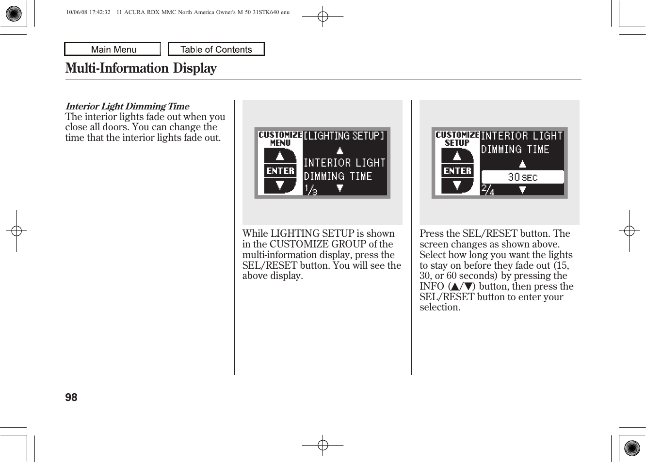 Multi-information display | Acura 2011 RDX User Manual | Page 102 / 514