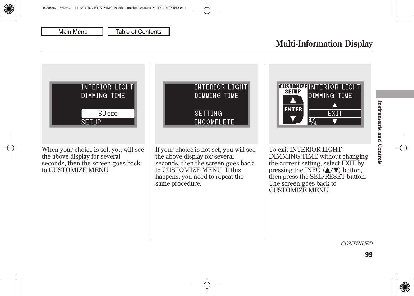 Multi-information display, 2011 rdx | Acura 2011 RDX User Manual | Page 103 / 514