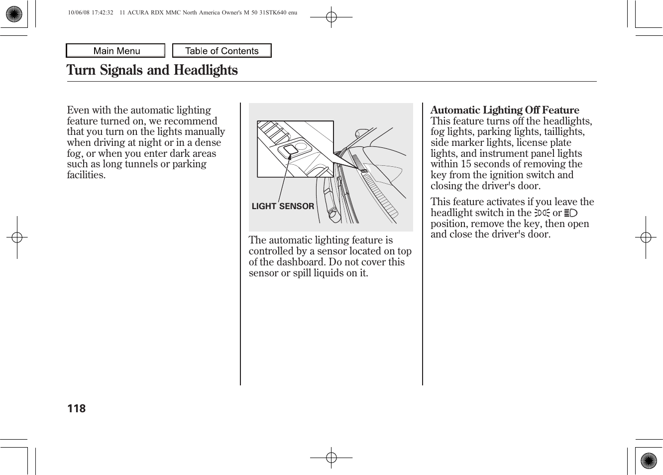 Turn signals and headlights, 2011 rdx | Acura 2011 RDX User Manual | Page 122 / 514