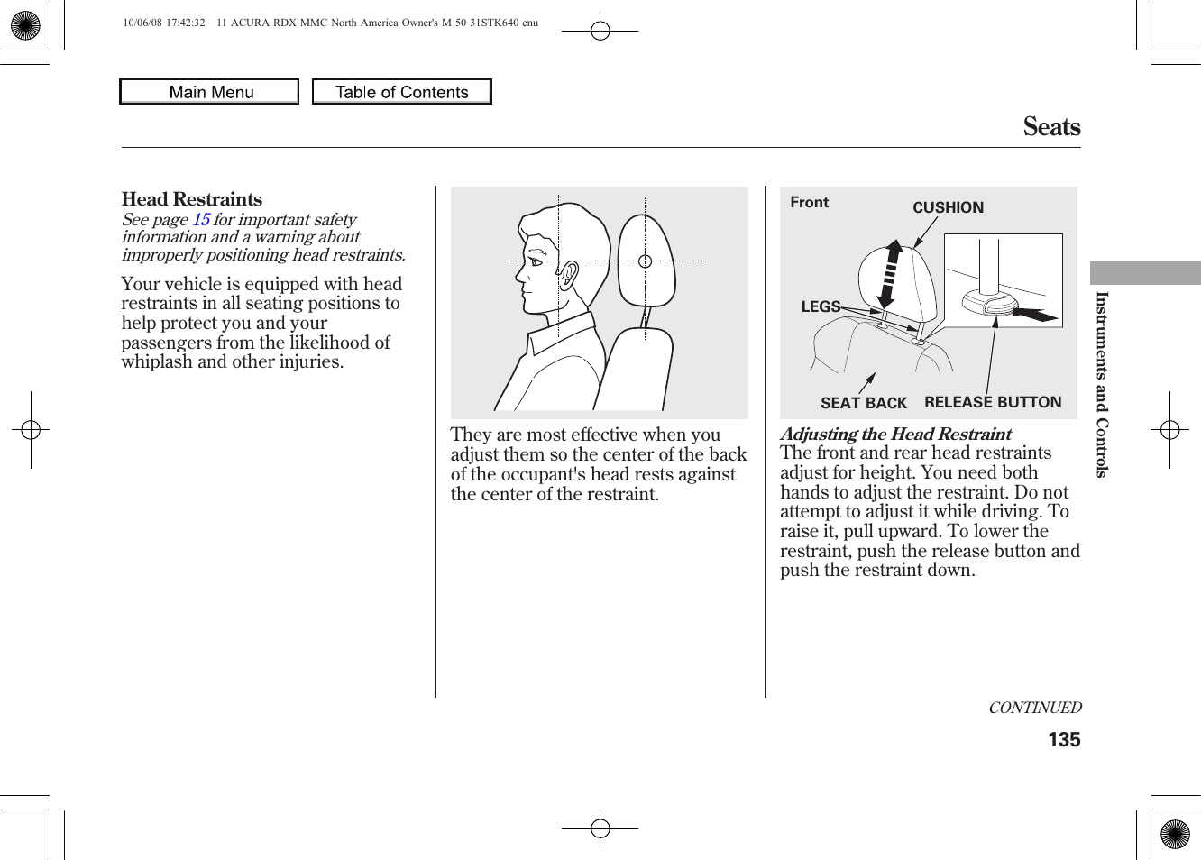 Seats, 2011 rdx | Acura 2011 RDX User Manual | Page 139 / 514