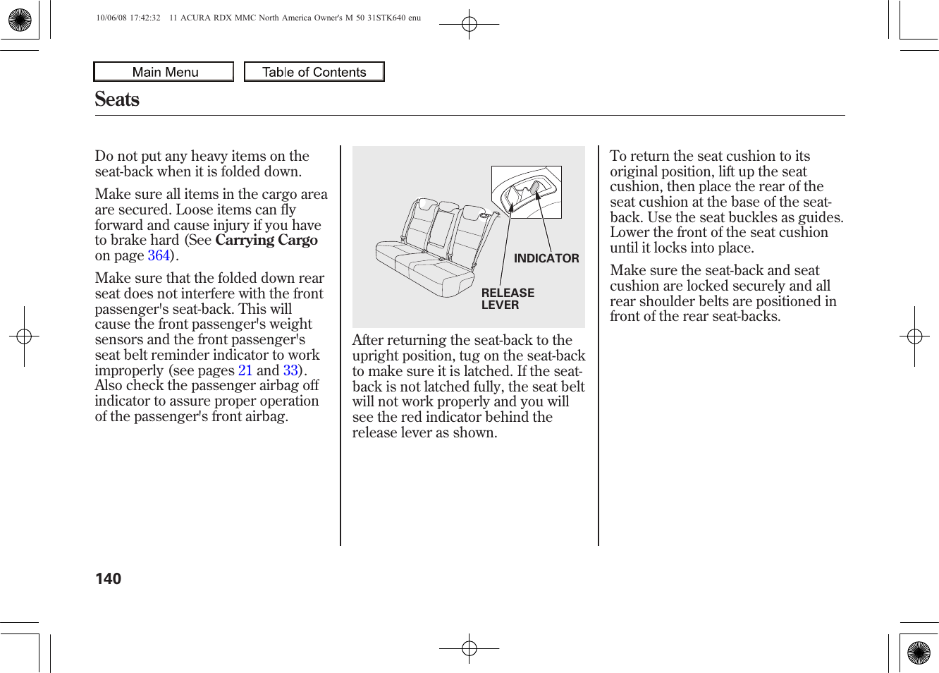 Seats, 2011 rdx | Acura 2011 RDX User Manual | Page 144 / 514
