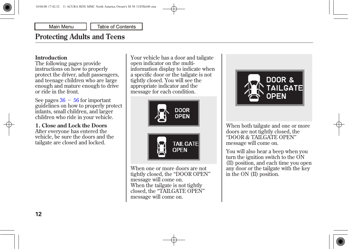 Protecting adults and teens, 2011 rdx | Acura 2011 RDX User Manual | Page 16 / 514
