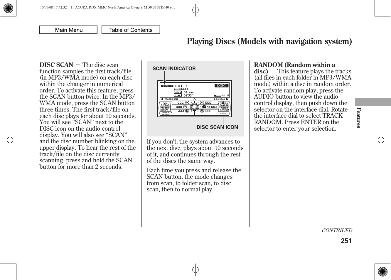 Playing discs (models with navigation system), 2011 rdx | Acura 2011 RDX User Manual | Page 255 / 514