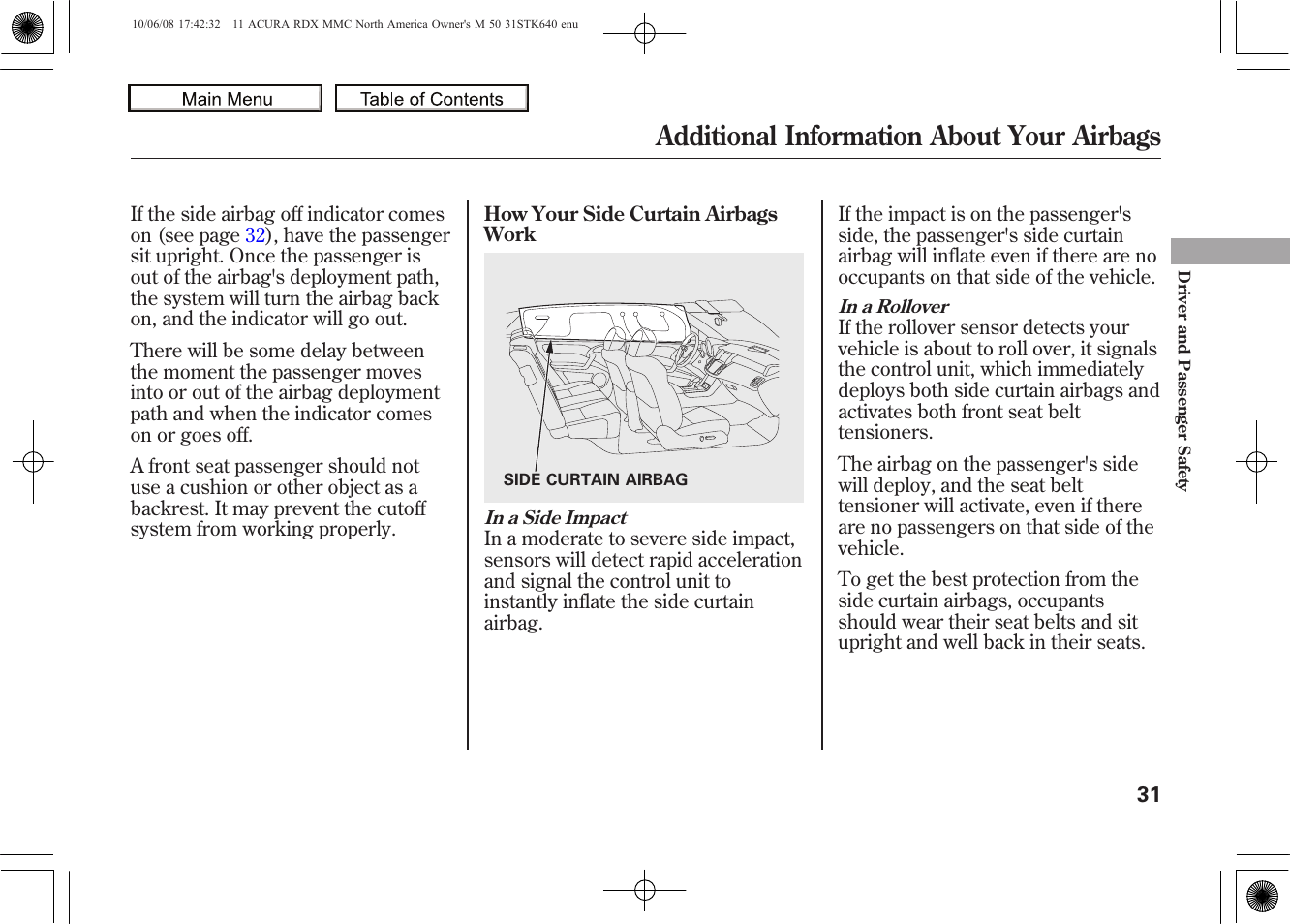 Additional information about your airbags, 2011 rdx | Acura 2011 RDX User Manual | Page 35 / 514