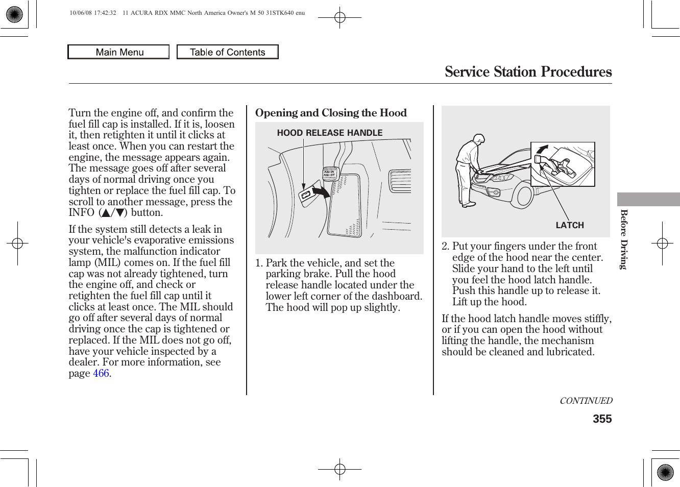 Service station procedures, 2011 rdx | Acura 2011 RDX User Manual | Page 359 / 514