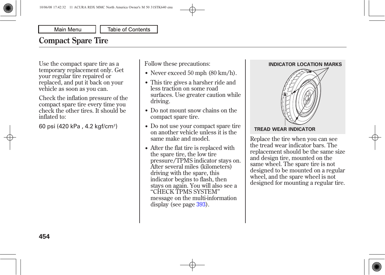 Compact spare tire, 2011 rdx | Acura 2011 RDX User Manual | Page 458 / 514