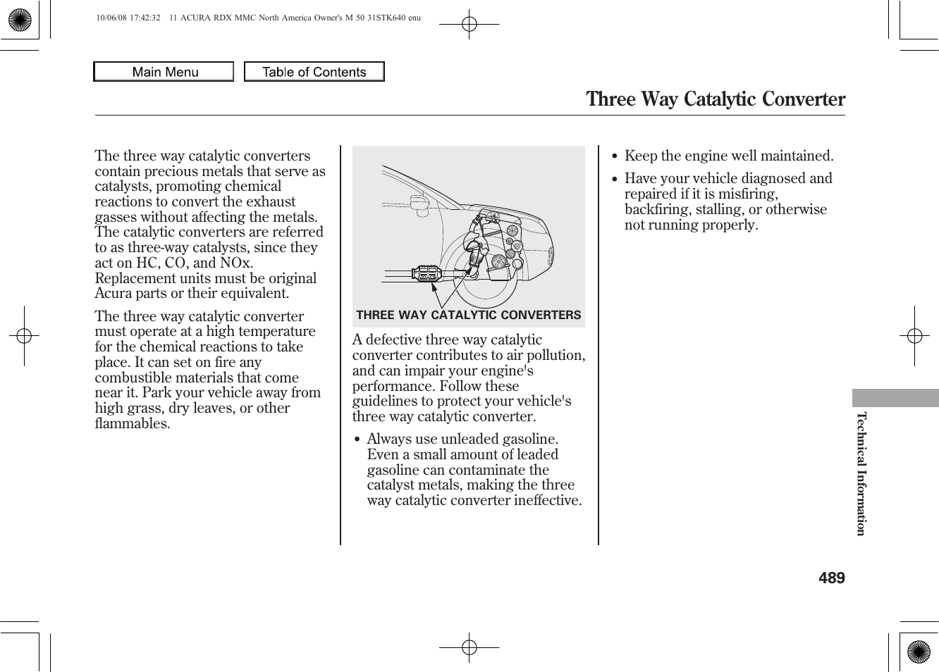 Three way catalytic converter, 2011 rdx | Acura 2011 RDX User Manual | Page 493 / 514