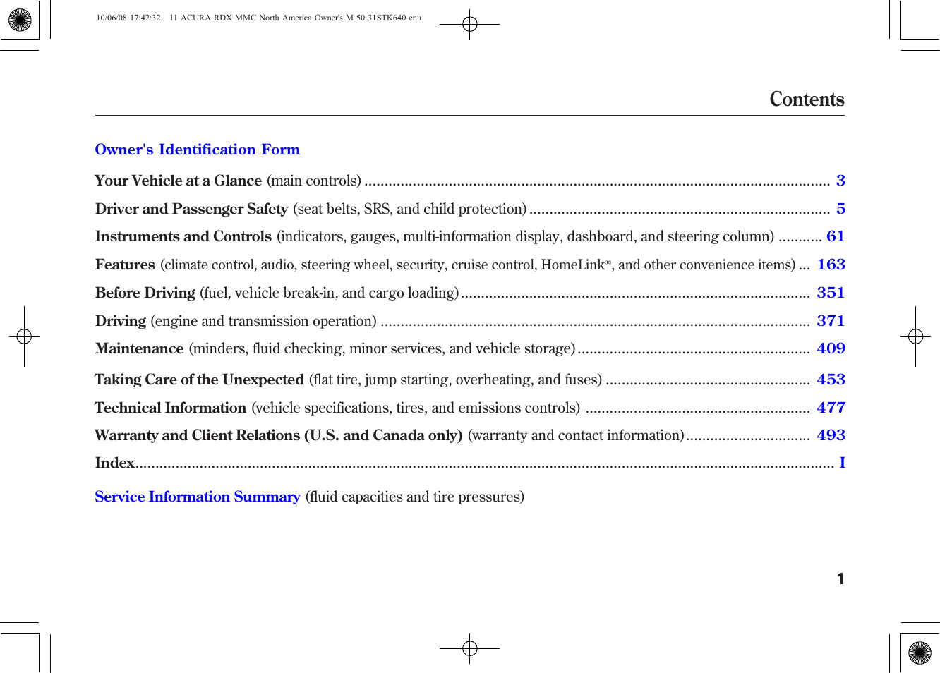 Acura 2011 RDX User Manual | Page 5 / 514