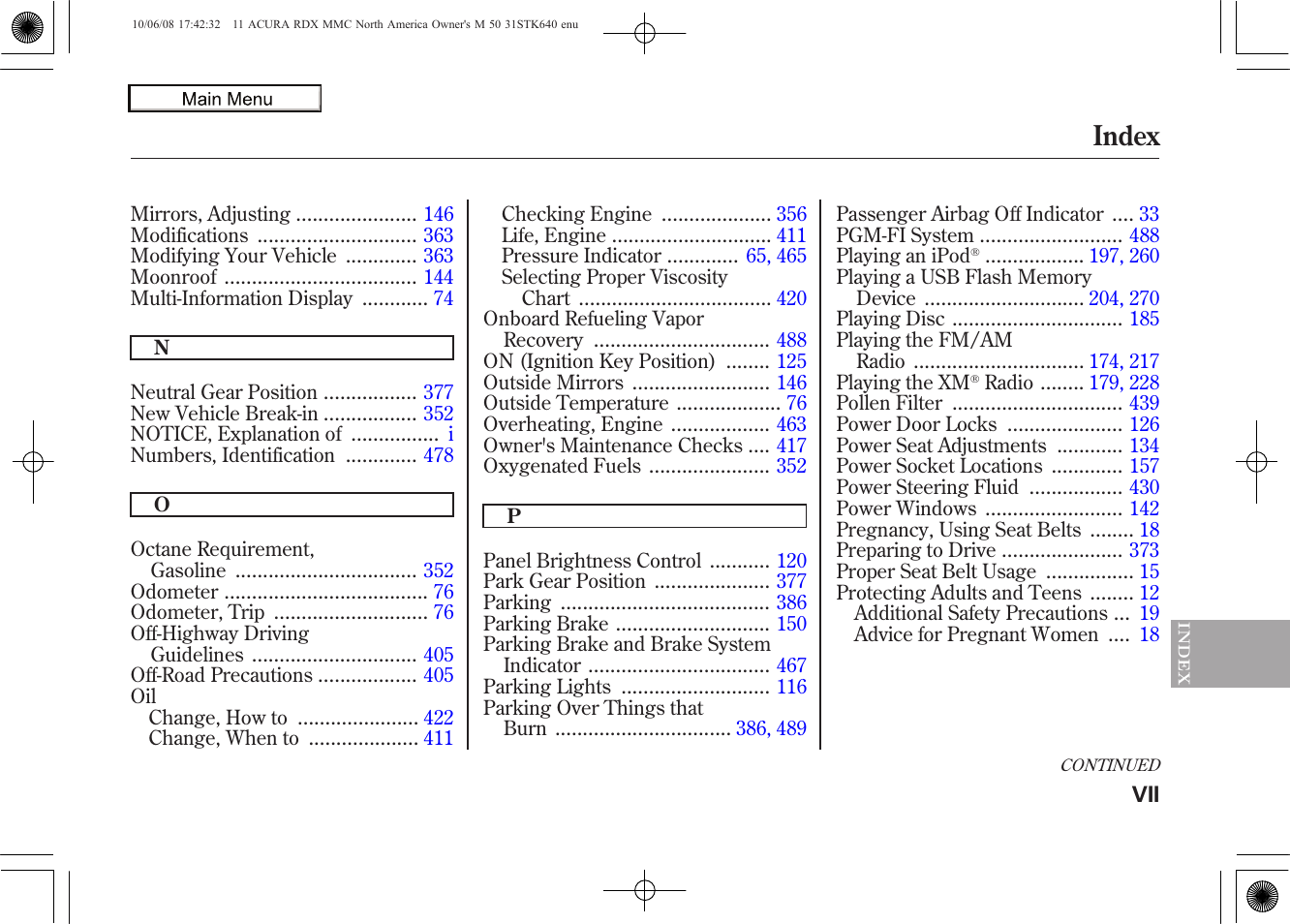 Index, 2011 rdx | Acura 2011 RDX User Manual | Page 508 / 514