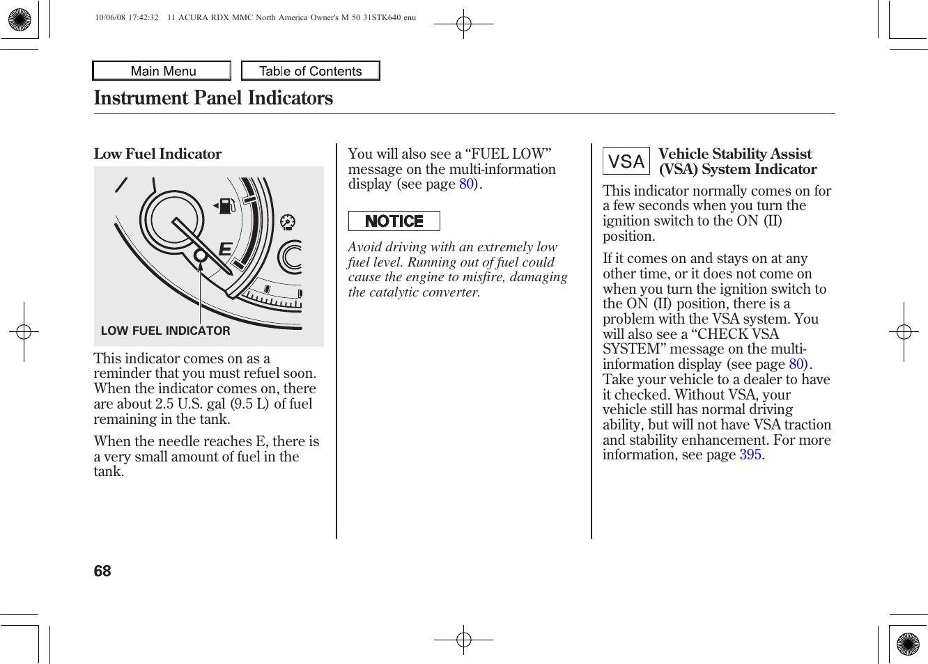 Instrument panel indicators, 2011 rdx | Acura 2011 RDX User Manual | Page 72 / 514
