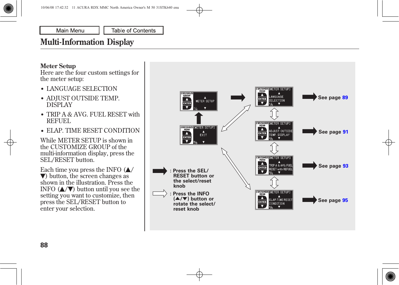 Multi-information display, 2011 rdx | Acura 2011 RDX User Manual | Page 92 / 514