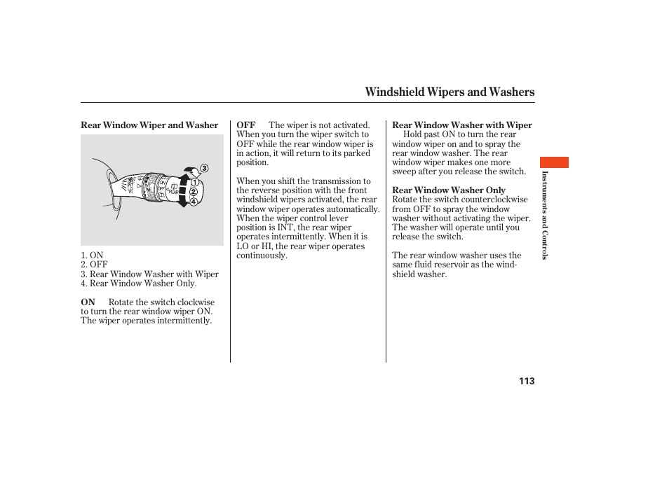 Windshield wipers and washers | Acura 2008 RDX User Manual | Page 119 / 434