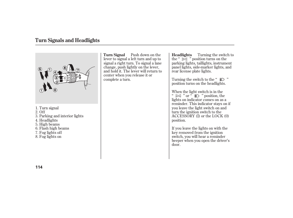 Turn signals and headlights | Acura 2008 RDX User Manual | Page 120 / 434