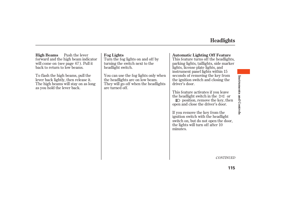 Headlights | Acura 2008 RDX User Manual | Page 121 / 434
