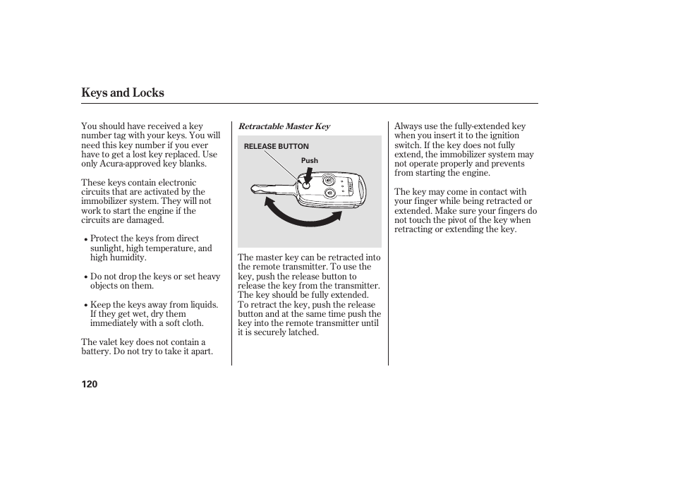 Keys and locks | Acura 2008 RDX User Manual | Page 126 / 434