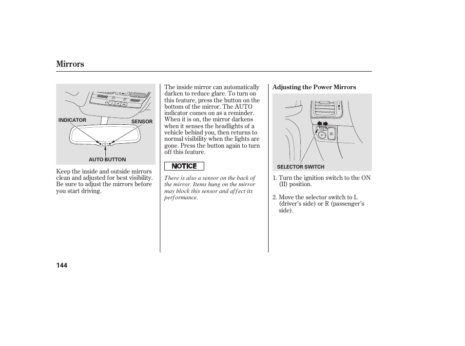 Mirrors | Acura 2008 RDX User Manual | Page 150 / 434