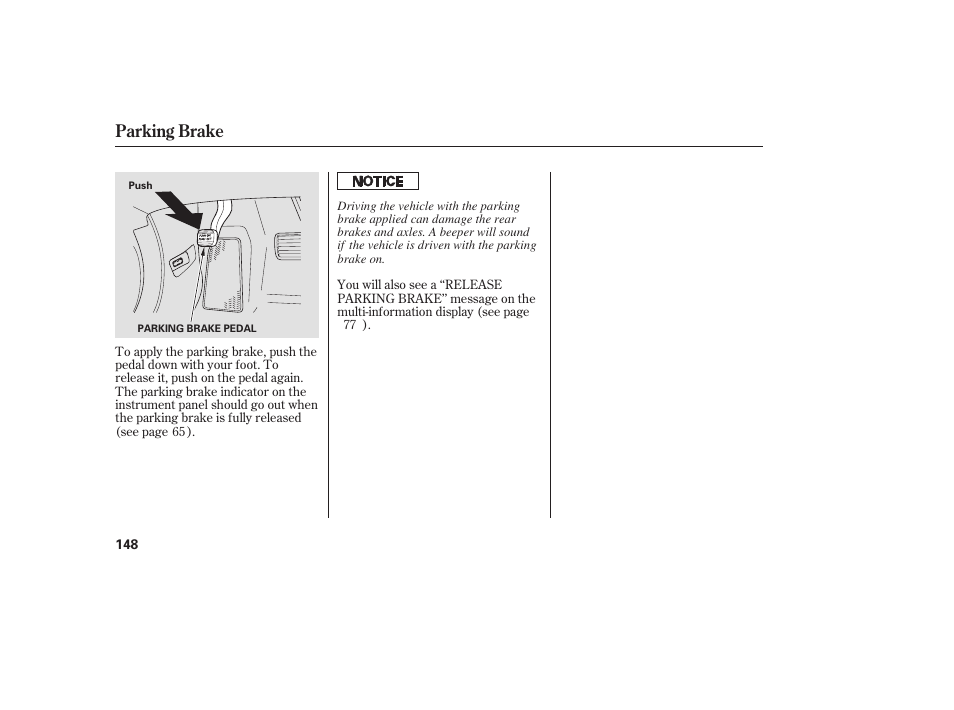 Parking brake | Acura 2008 RDX User Manual | Page 154 / 434