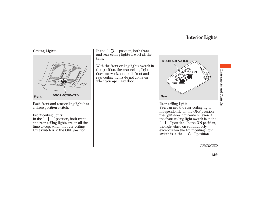 Interior lights | Acura 2008 RDX User Manual | Page 155 / 434