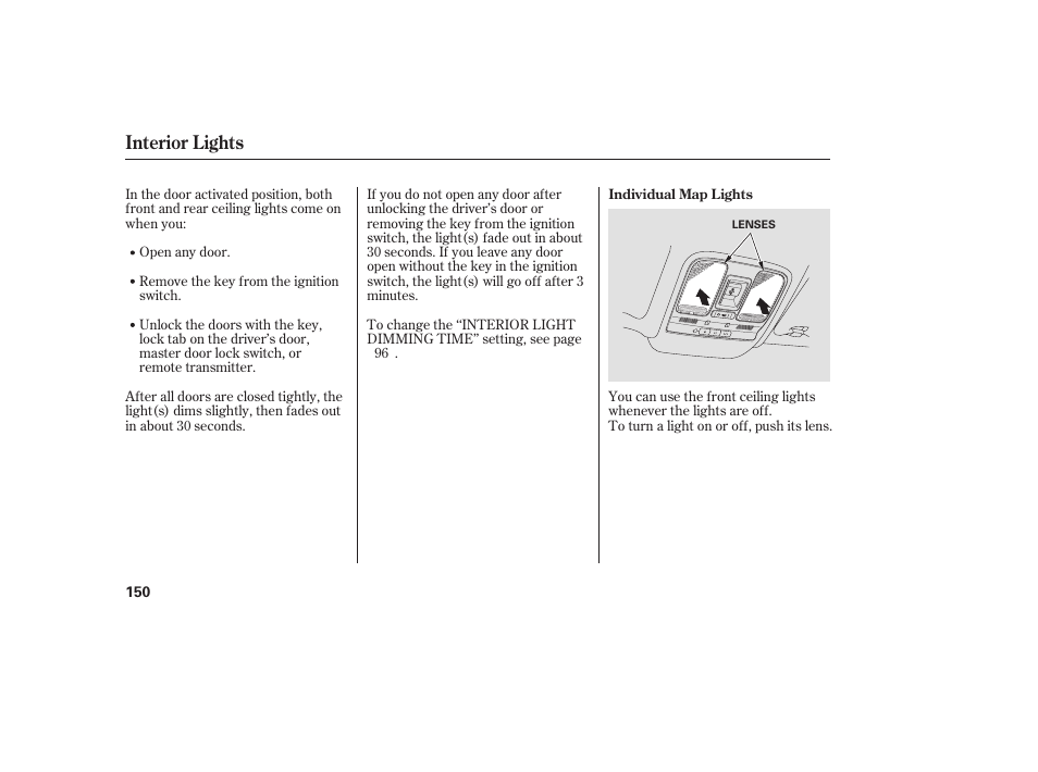Interior lights | Acura 2008 RDX User Manual | Page 156 / 434