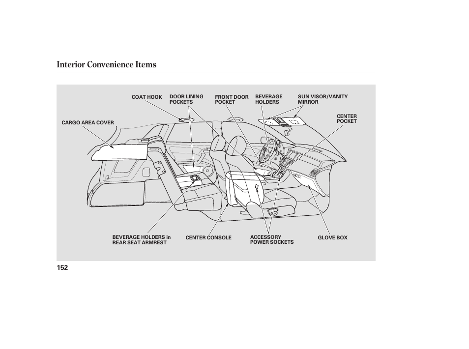Interior convenience items | Acura 2008 RDX User Manual | Page 158 / 434
