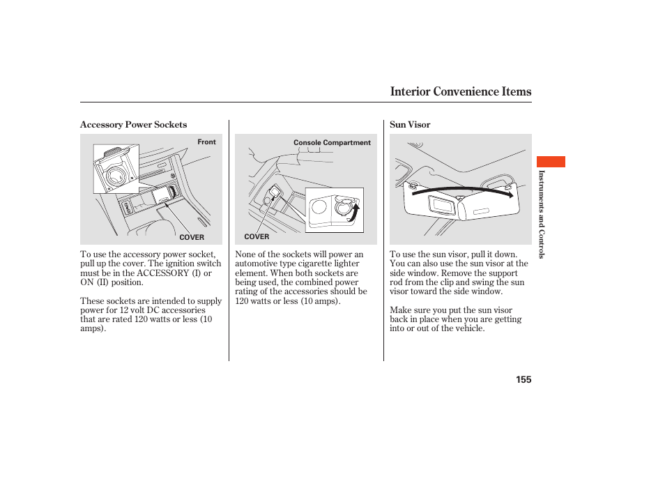 Interior convenience items | Acura 2008 RDX User Manual | Page 161 / 434