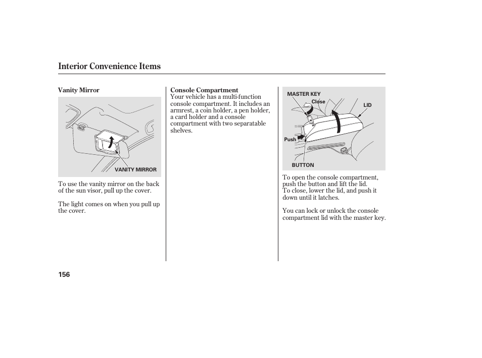 Interior convenience items | Acura 2008 RDX User Manual | Page 162 / 434