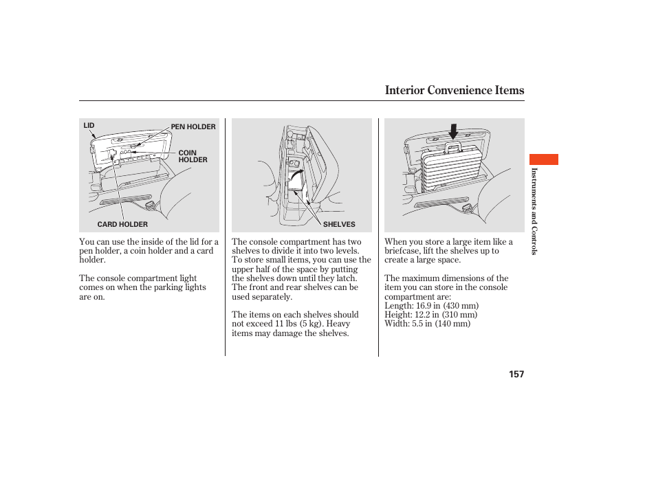 Interior convenience items | Acura 2008 RDX User Manual | Page 163 / 434