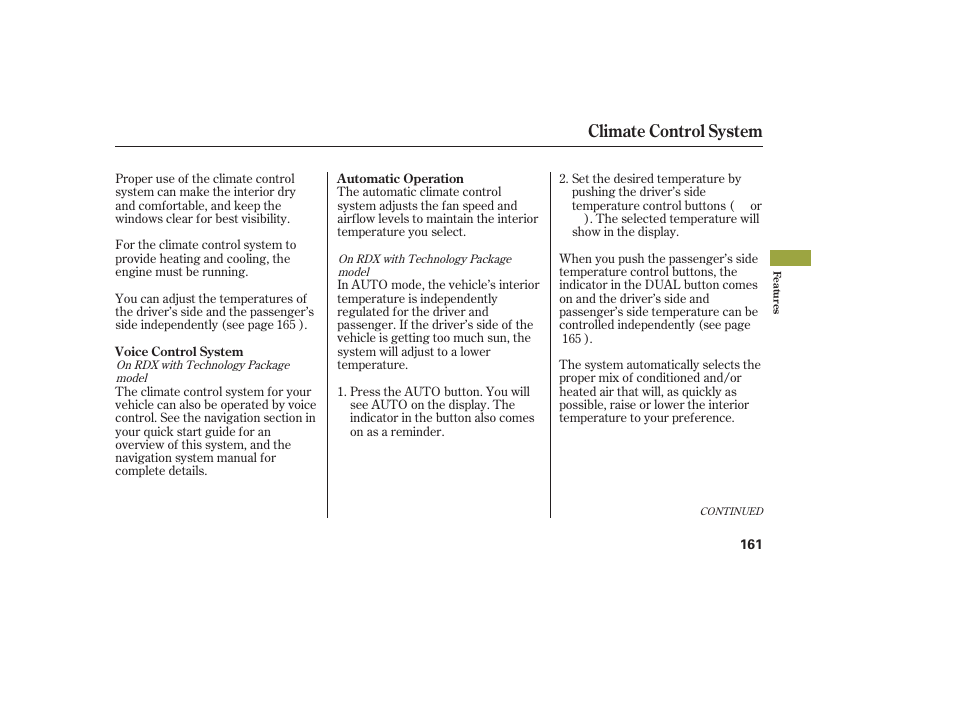 Climate control system | Acura 2008 RDX User Manual | Page 167 / 434