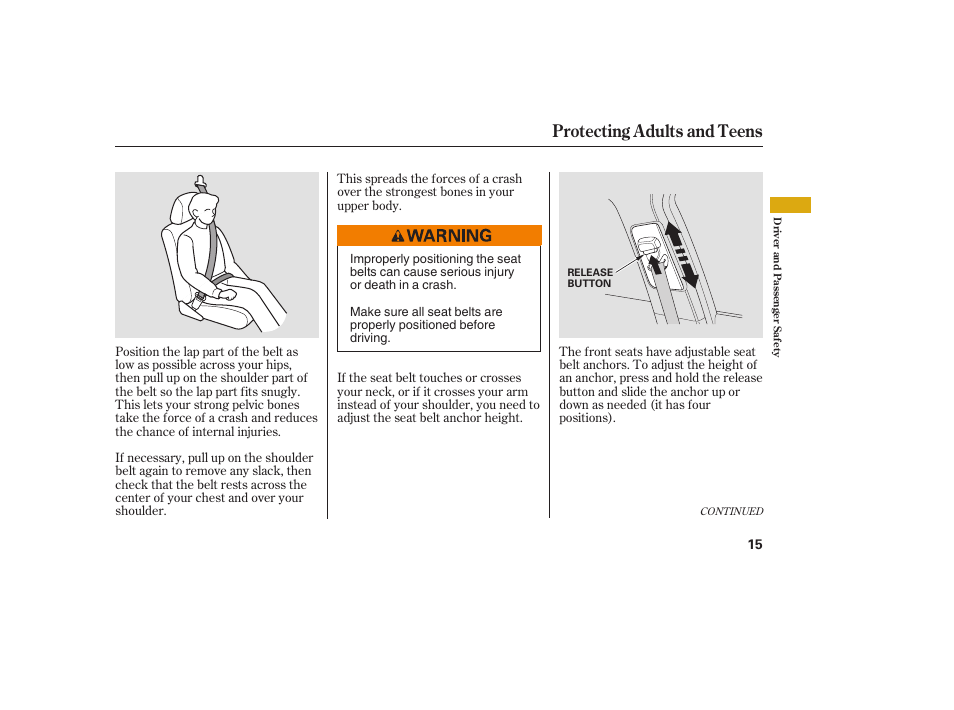 Protecting adults and teens | Acura 2008 RDX User Manual | Page 21 / 434