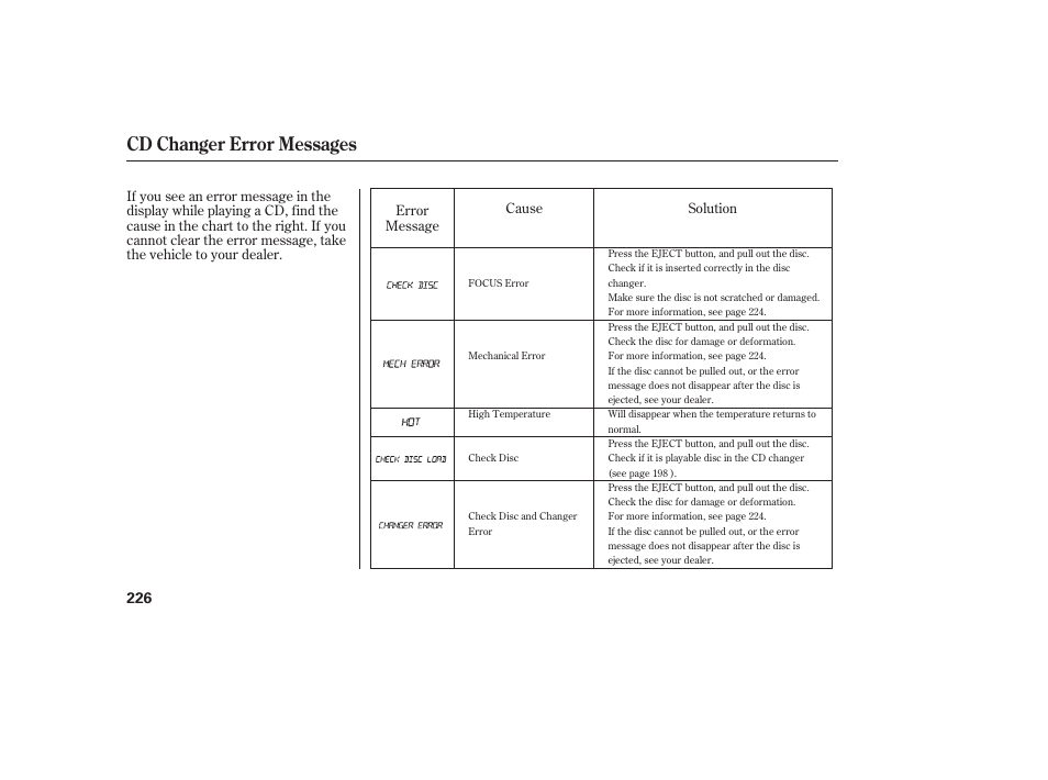 Cd changer error messages | Acura 2008 RDX User Manual | Page 232 / 434