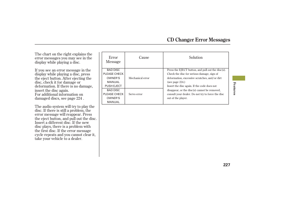 Cd changer error messages | Acura 2008 RDX User Manual | Page 233 / 434